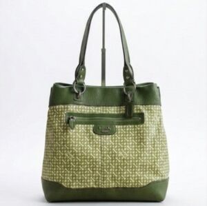 Coach 2008 Penelope Op Art North South Leather Canvas tote Green Yellow Interior